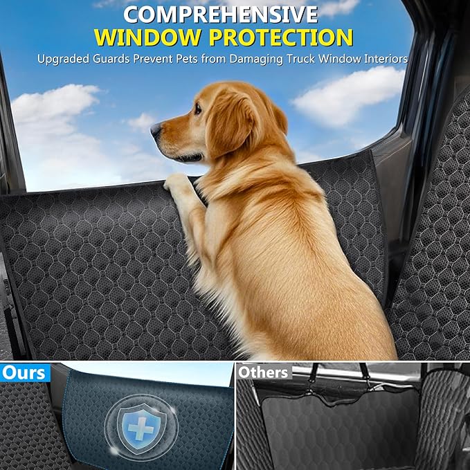DIAMOOKY Truck Back Seat Extender for Dogs, Upgraded Waterproof Pet Seat Cover with Door Protection, Hard Bottom, Holds 420lbs, Dog Hammock for F150/Silverado 1500/GMC Sierra 1500/RAM 1500/Titan