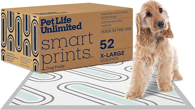 Pet Life Unlimited Smart Prints Extra Large Puppy Pads – 26" x 30", 52 Count (XL) | Stylish Dog Training Pads with Odor Controlling Wetness-Activated Magnolia Blossom Scent | USA Made