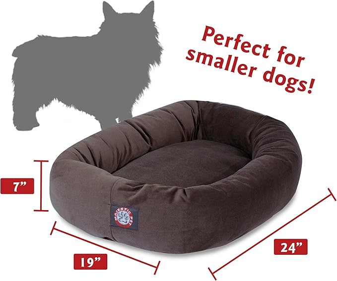 Majestic Pet 24 Inch Suede Calming Dog Bed Washable – Cozy Soft Round Pet Bed with Spine Support for Dogs to Rest their Head - Fluffy Donut Dog Bed 24x19x7 (Inch) - Small – Chocolate