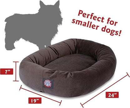 Majestic Pet 24 Inch Suede Calming Dog Bed Washable – Cozy Soft Round Pet Bed with Spine Support for Dogs to Rest their Head - Fluffy Donut Dog Bed 24x19x7 (Inch) - Small – Chocolate