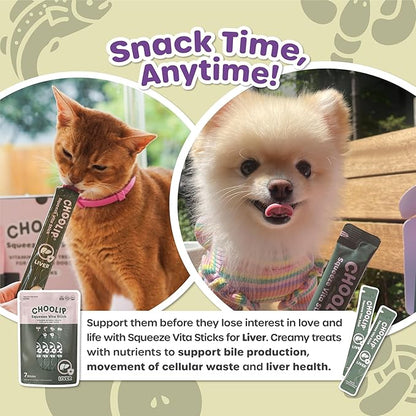 Choolip Squeeze Vita Stick Lickable Cat and Dog Treats, 7-Count Liver Support, Tuna and Chicken with Milk Thistle, CoQ10 and Vitamin E, Vet-Formulated