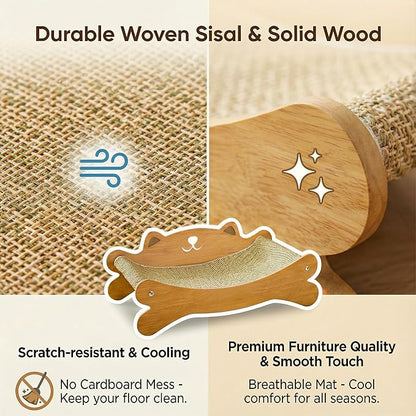 RizzQi Cat Scratcher Bed for Indoor Cats Hammock for Scratch Pad Cat Scratching Post 40 lbs Weight Capacity 23.2″ Large Cats Scratcher Lounge, Wooden Modern Cat Scratcher Furniture