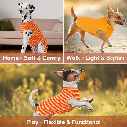 KYEESE 2Pack Waffle Dog Shirts for Small Dogs Stretchy T-Shirts Lightweight Tank Top Sleeveless Striped Shirt Vest Breathable Cat Shirt, XX-Large, Orange+Striped
