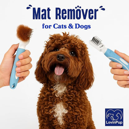 LOVINPUP Pet Mat Remover – Professional Dematting Comb for Dogs and Cats – Stainless Steel Rounded Teeth for Gentle Knot & Tangle Removal – Dog Dematting Tools & Dog Grooming Supplies