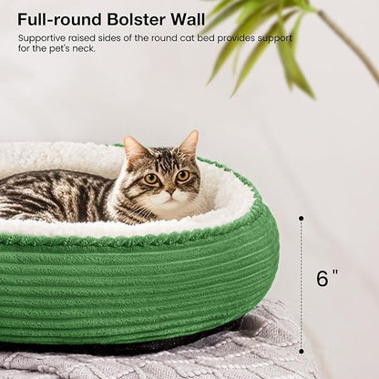 Love's cabin Round Donut Cat and Dog Cushion Bed, 20in Pet Bed for Cats or Small Dogs, Anti-Slip & Water-Resistant Bottom, Super Soft Durable Fabric Pet beds, Washable Luxury Bed Green Stripe