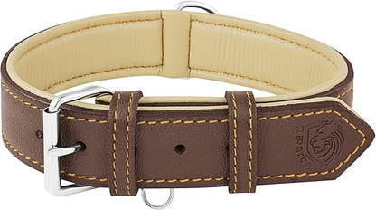 Riparo Adjustable Leather Dog Collar - Heavy Duty Wide Dog Collar for Small, Medium, Large and Extra Large Dogs with Dog Tag Holder (XXL: 2” Wide for 24”-29” Neck, Brown)