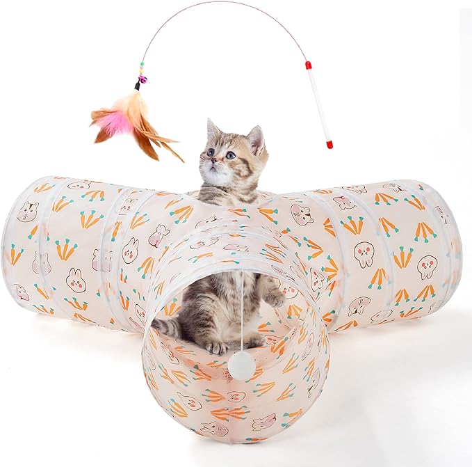 Tempcore Pet Tunnel Tube Toys 3 Way Collapsible, Cat Tunnels for Indoor Cats，Kitty Bored Pet Toys Peek Hole Toy Ball, Puppy, Kitty, Kitten, Rabbit