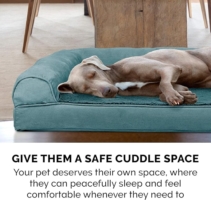 Furhaven Cooling Gel Dog Bed for Medium/Small Dogs w/ Removable Bolsters & Washable Cover, For Dogs Up to 35 lbs - Plush & Suede Sofa - Deep Pool, Medium