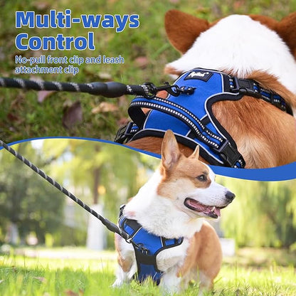 PUPTECK No Pull Dog Harness for Large, Adjustable Reflective Dog Harness with Handle Easy Control, Comfortable Soft Padded Pet Vest Harness for Extra Large Dogs, Blue XL