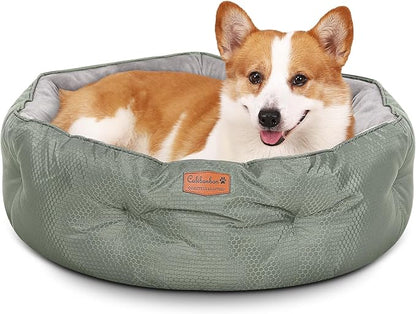 Calibonbon Dual-Sided Pet Bed for Medium Dogs & Large Cats, Reversible Dog Bed with Warm Plush & Cool Oxford Fabric, Ultra-Comfort Supportive Washable Cat Bed, Non-Slip Bottom, Grey 25x25 Inch