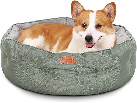Calibonbon Dual-Sided Pet Bed for Medium Dogs & Large Cats, Reversible Dog Bed with Warm Plush & Cool Oxford Fabric, Ultra-Comfort Supportive Washable Cat Bed, Non-Slip Bottom, Grey 25x25 Inch