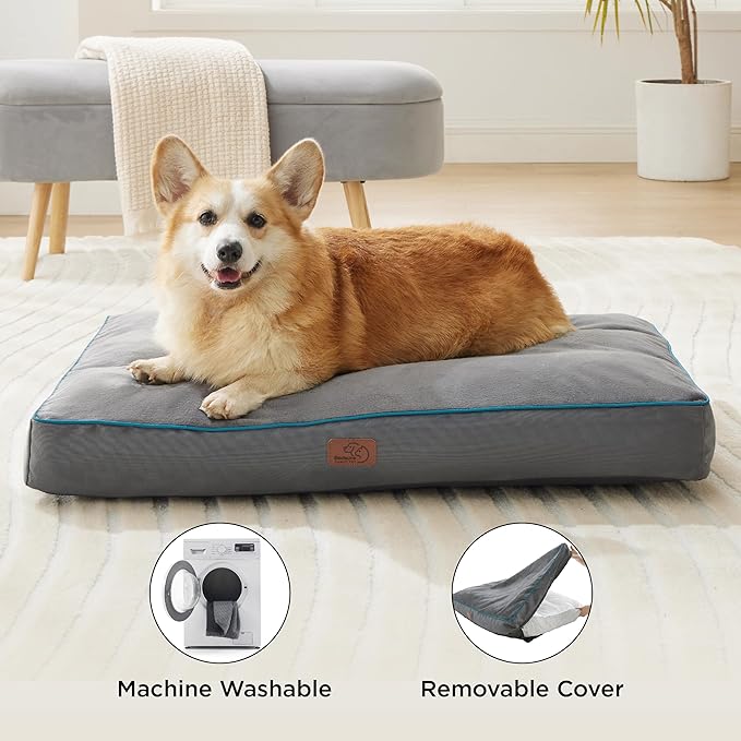 Bedsure XL Washable Dog Bed - 3 Inch Thicken Up to 100lbs Pet Mat Pillows with Removable Washable Cover, Blue