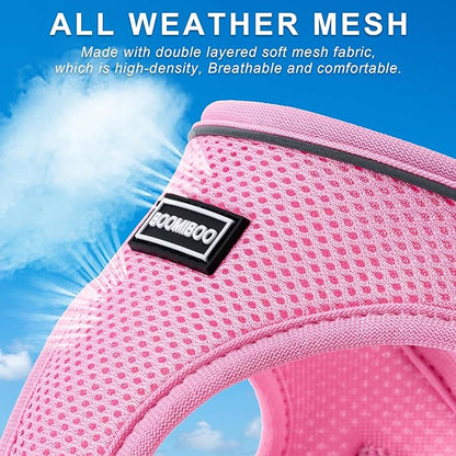 BOOMIBOO Dog Harness with Leash Set, No Pull Adjustable Reflective Step-in Puppy Pet Vest Harnesses for Small Medium Large Dogs and Cats,Pink M
