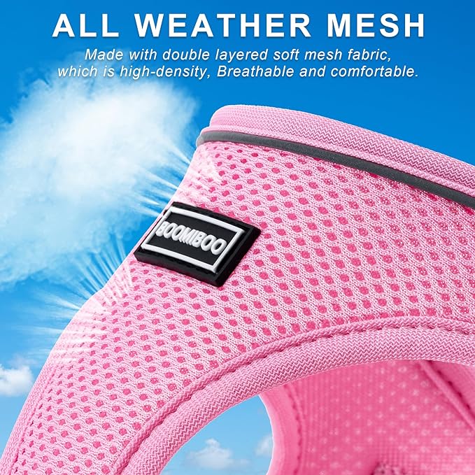 Dog Harness with Leash Set, No Pull Adjustable Reflective Step-in Puppy Pet Vest Harnesses for Small Medium Large Dogs and Cats,Pink Green L