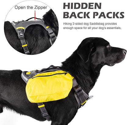 Fida Dog Harness, Multi-Functional No-Pull Pet Vest Harness with Saddle Bags Backpack, Front Leash Clip, Adjustable Soft Padded Reflective No-Choke Dog Vest Heavy Duty for X-Large Dog, XL,Black