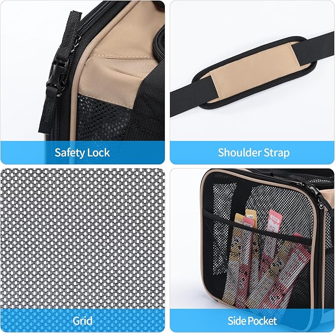 Wakytu Expandable Pet Carrier for Dogs & Cats, Large Travel Bag with 5 Mesh Windows, 2 Entrances, Locking Zippers & Padded Straps,L