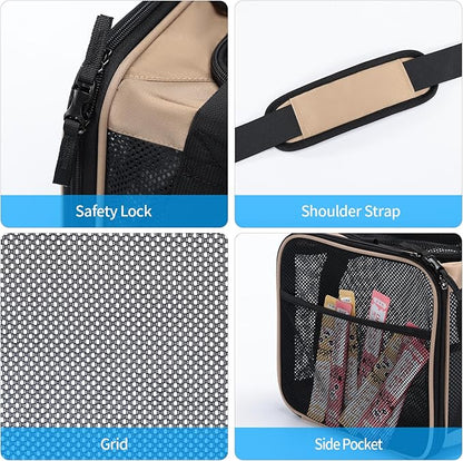 Wakytu Airline Approved Expandable Pet Carrier for Small Cats, Collapsible Travel Bag with 600D Oxford, Safety Lock Zipper,S