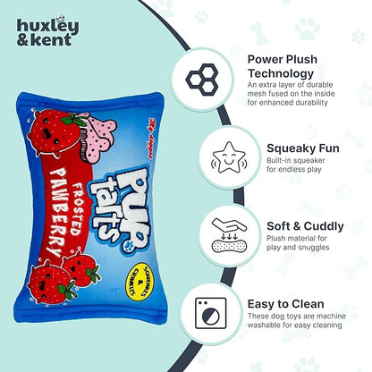 Huxley & Kent Funny Dog Toy w/Squeaker – Power Plush Squeaky Dog Toys for Small, Medium & Large Dogs – Soft Stuffed Animal for Indoor Play & Fetch - Pup-Tarts Frosted Pawberry, Small