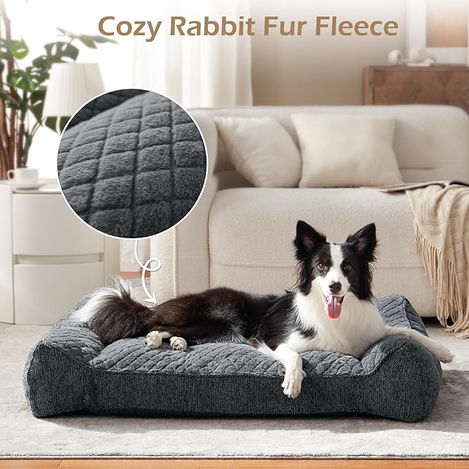 JOEJOY Orthopedic Dog Bed Medium Sized Dogs, Extra Thick Supportive Big Dog Couch Bed with Sides, Ultra Soft Pet Bed Sofa, Grey, 35''x25''