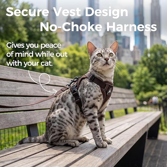 pangdi Cat Harness and Leash Set Escape Proof Tactical Large Kitten Harness Emotional Support Cat Vest, Brown, XXL