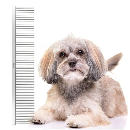 Eye Envy ProGlide Detangling Comb for Dogs and Cats. Dual-sided 7.5” Greyhound-style comb with 30mm rounded teeth. Gentle on your pet, it glides through dense coats without damaging hair or skin.