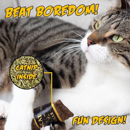 TUFCAT Cat Toy Cigar, Catnip Toys for Cats of All Breeds, Cat Toys for Indoor Cats, Kitten Toys, Action Themed Fun for Kicking, Biting, Chewing (Brown, 1-Pack)
