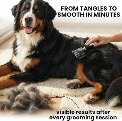 Poodle Dematting Fur Rake Comb Brush for Dogs and Cats - Long 2.5" Steel Safety Blades Metal Comb for Detangling Matted or Knotted Undercoat Hair