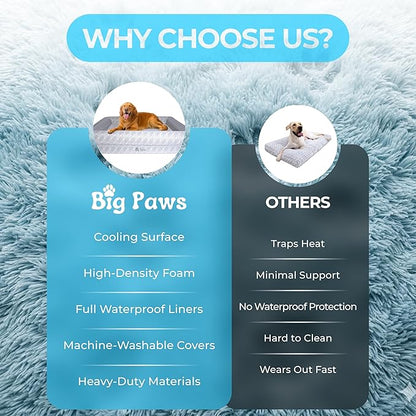 Big Paws Cooling Orthopedic Dog Bed for Large & Senior Dogs – High-Density Memory Foam, Waterproof Liners, Washable Cover, Non-Slip Base, Raised Bolsters – XL Mattress for Joint Relief