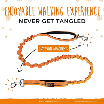 Mighty Paw Hands Free Dog Leash | Bungee Waist Leash for Dog Walking. Pet Running Hands Free Tether for Large, Medium & Small Breeds. Pet Waist Belt (36" - 48") Up to 150 lbs - Orange