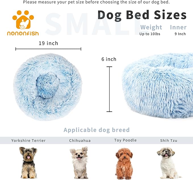 Calming Donut Dogs Beds for Small Dogs Washable,19inch Fluffy Round Puppy Bed for Puppies,Cats & Toy Breeds with Raised Rim,Fits up to 15 lbs Pets,Gradient Blue
