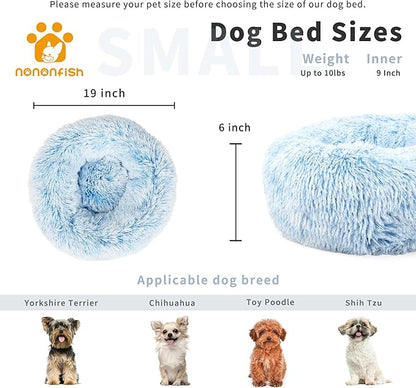Calming Donut Dogs Beds for Small Dogs Washable,19inch Fluffy Round Puppy Bed for Puppies,Cats & Toy Breeds with Raised Rim,Fits up to 15 lbs Pets,Gradient Blue