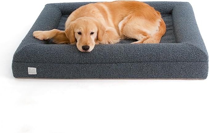 Bluewater Dog Luxury Boucle Orthopedic Memory Foam Dog Bed with Waterproof Liner and Machine Washable Cover with YKK Zippers (Large, 45" L x 36" W x 7" Th, Ocean Blue)