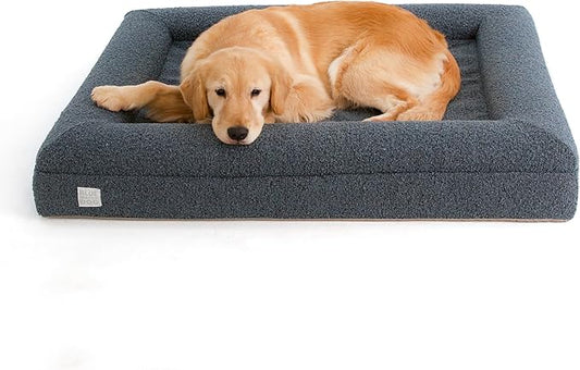 Bluewater Dog Luxury Boucle Orthopedic Memory Foam Dog Bed with Waterproof Liner and Machine Washable Cover with YKK Zippers (Large, 45" L x 36" W x 7" Th, Ocean Blue)