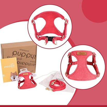 Puppytie No Pull Dog Harness with Multifunction Dog Leash,Soft Adjustable No Choke Escape Proof Pet Harness Vest for Medium Dogs or Large Dogs,red-Camellia,M