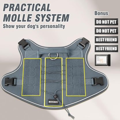 Tactical Dog Harness for Large Dogs,No Pull Military Dog Vest with Handle,Reflective Heavy Duty Pet Harness for Walking Hiking Training Gray L