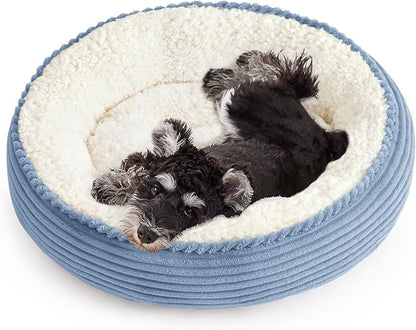 Love's cabin Round Donut Cat and Dog Cushion Bed, 25in Pet Bed for Small or Medium Dogs, Anti-Slip & Water-Resistant Bottom, Soft Durable Fabric Pet Beds, Washable Calming Cat Bed Sky Blue Stripe