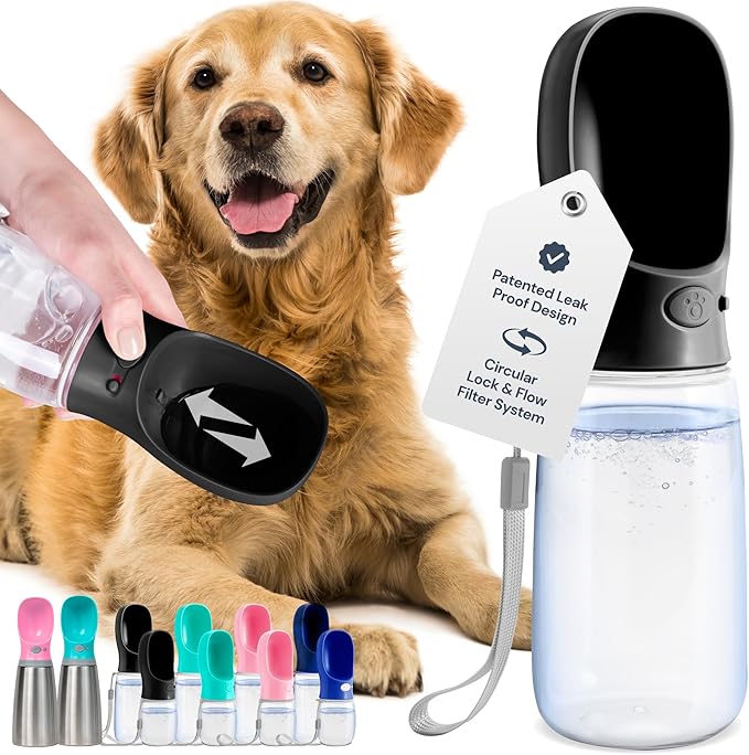 MalsiPree Dog Water Bottle - 19 Oz, Black, BPA-Free - Portable & Lightweight Water Dispenser with Bowl for Dogs - Leak-Proof & No-Waste Design for Travel