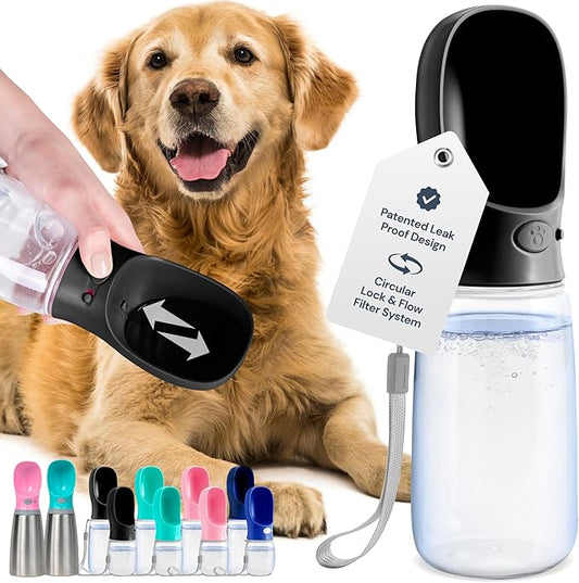 MalsiPree Dog Water Bottle - 19 Oz, Black, BPA-Free - Portable & Lightweight Water Dispenser with Bowl for Dogs - Leak-Proof & No-Waste Design for Travel