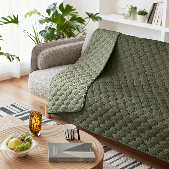 gogobunny 100% Double Sided Waterproof Dog Blanket Soft Pet Bed Cover Reversible Protect Furniture Couch Sofa Car for Puppy Large Dog Cat (Dark Olive/Light Olive, 82x120 Inch (Pack of 1))