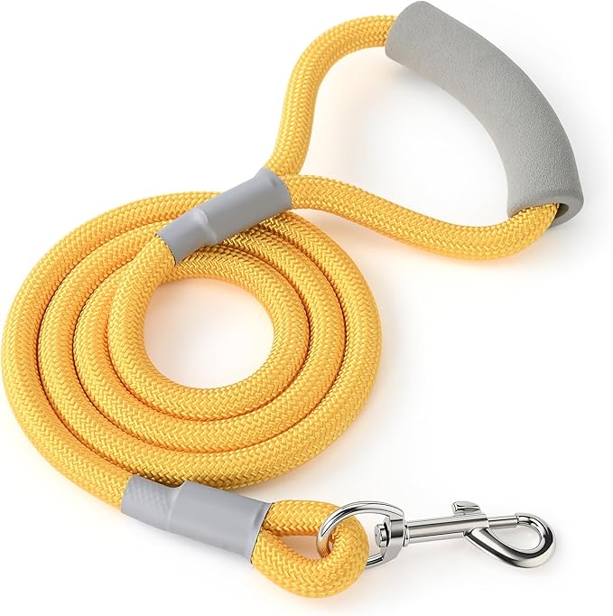 Mile High Life Dog Leash, with Comfortable Padded Handle, Yellow Nylon Rope Leash with Steel Tips, Heavy Duty 4 Feet Pet Leashes (Yellow,48 Inches)