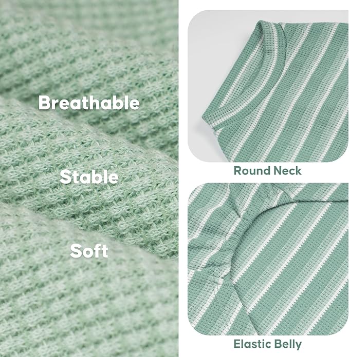 KYEESE 2Pack Waffle Dog Shirts Stretchy Dog T-Shirts Lightweight Dogs Tank Top Sleeveless Striped Dogs Shirt Vest Breathable, XX-Large, Green+Striped