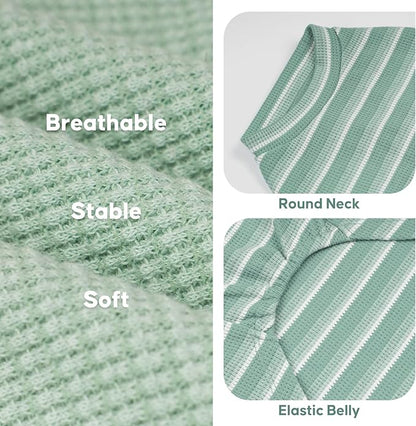 KYEESE 2Pack Waffle Dog Shirts for Small Dogs Stretchy T-Shirts Lightweight Tank Top Sleeveless Striped Vest Breathable Cat Tee, Medium, Green+Striped