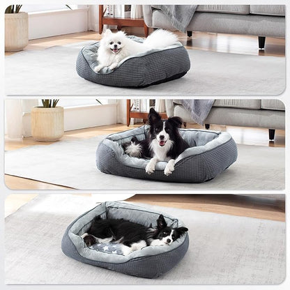 SIWA MARY Dog Bed for Medium Small Dogs, Washable Sofa With Wide Sides, Pentagram Pattern, Durable Pet Cuddler, Warming Soft Calming Puppy Sleeping, Star-Gray, Medium-(25''x 21''x 8'')