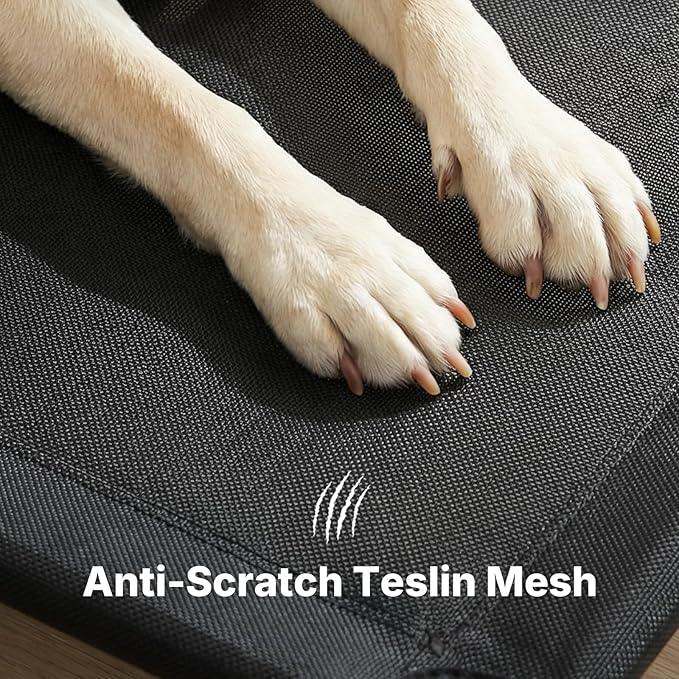 Veehoo Outdoor Elevated Dog Bed with Headrest Sides, Raised Dog Beds for Large Dogs, Washable Cooling Dog Cot with Non-Skid Feet, Breathable Mesh, Pet Hammock for Indoor or Camping, 41", Black
