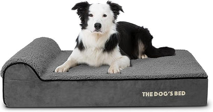 The Dog’s Bed Orthopedic Headrest Dog Bed Large Grey Plush, Memory Foam, Pain Relief for Arthritis, Hip & Elbow Dysplasia, Post Surgery, Lameness, Waterproof Washable Cover, Veterinary Approved