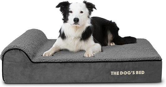 The Dog’s Bed Orthopedic Headrest Dog Bed Large Grey Plush, Memory Foam, Pain Relief for Arthritis, Hip & Elbow Dysplasia, Post Surgery, Lameness, Waterproof Washable Cover, Veterinary Approved