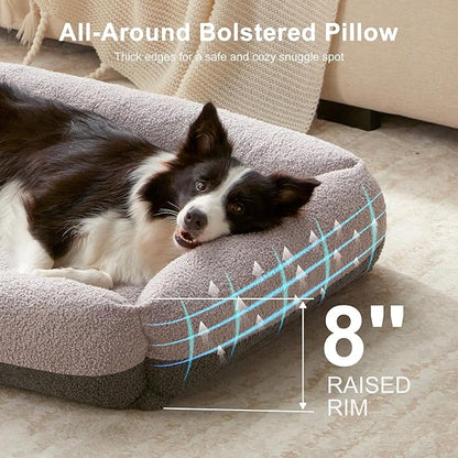 FURTIME Washable Dog Bed Extra Large Sized Dogs, Washable Comfy Fluffy XL Dog Bed, Removable Zipper Cover Machine Wash, Soft Sleeping Bed Durable Pet Cuddler with Anti-Slip Bottom, 42"x30"x8", Grey