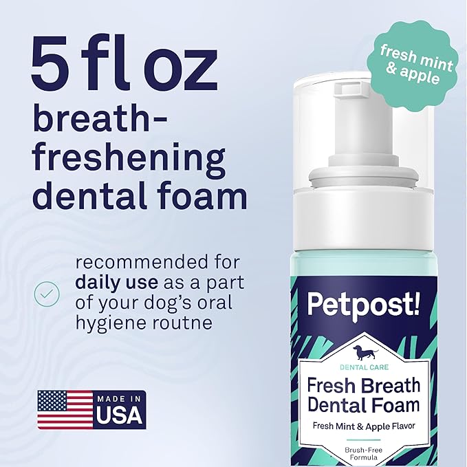 Petpost | Fresh Breath Foam for Dogs - Mint & Apple Flavored Dental Solution That Eliminates Bad Breath - Natural Tooth Cleaning Treatment 5 oz.