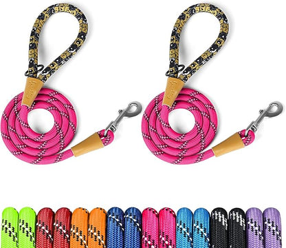 lynxking Rope Dog Leash 6 FT with Comfortable Padded Handle, Highly Reflective Threads Leash for Small Medium Large Dogs (Pink, 2PCS Large 1/2in x 6ft-Rope Clasp)