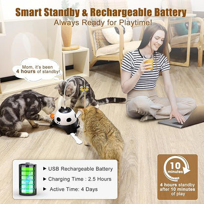 3-in-1 Automatic Cat Toys for Indoor Cats, Fluttering Butterfly, Whack a Mole, Rotating Feather Wand, USB Rechargeable Interactive Feather Toys for Multi-cat Family (Black)